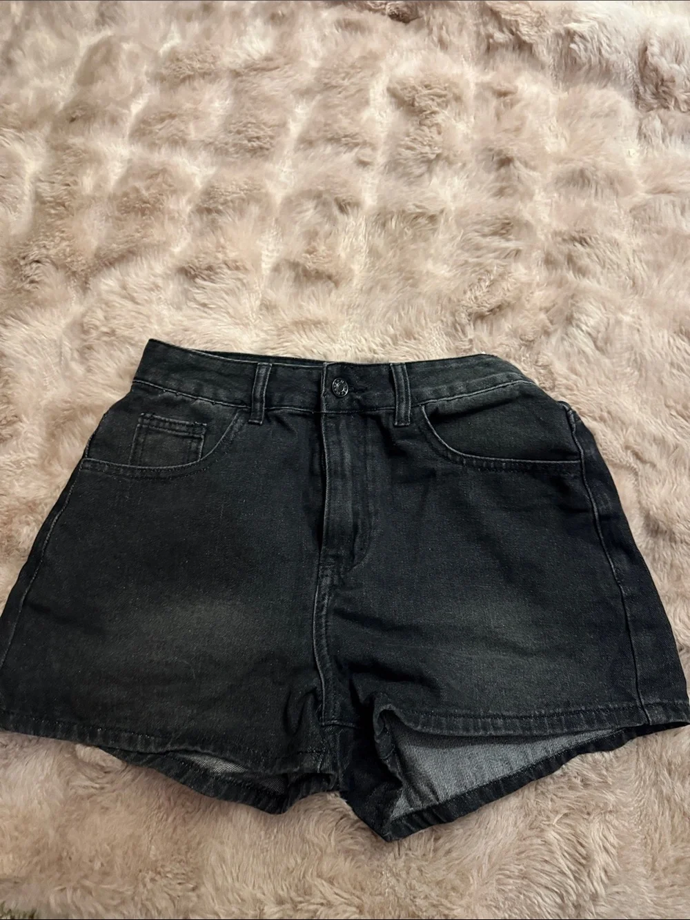 Girls' Black Denim Shorts with Pink Star & Skull Pockets